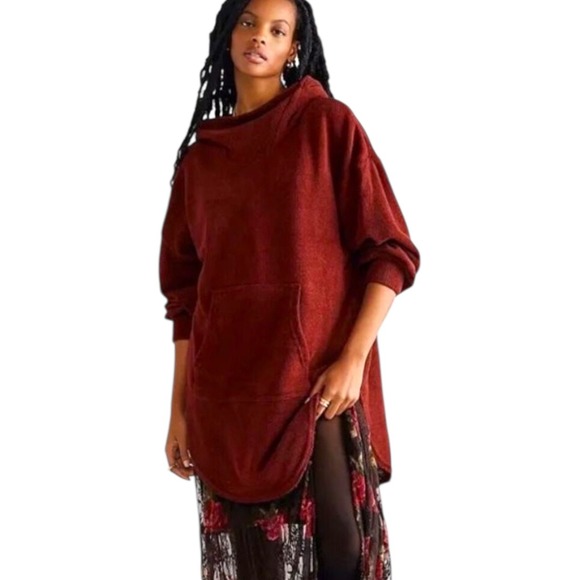 Free People Beach Everywhere Hoodie Chenille Oversized‎ Long Sleeve Merlot S - Picture 1 of 10